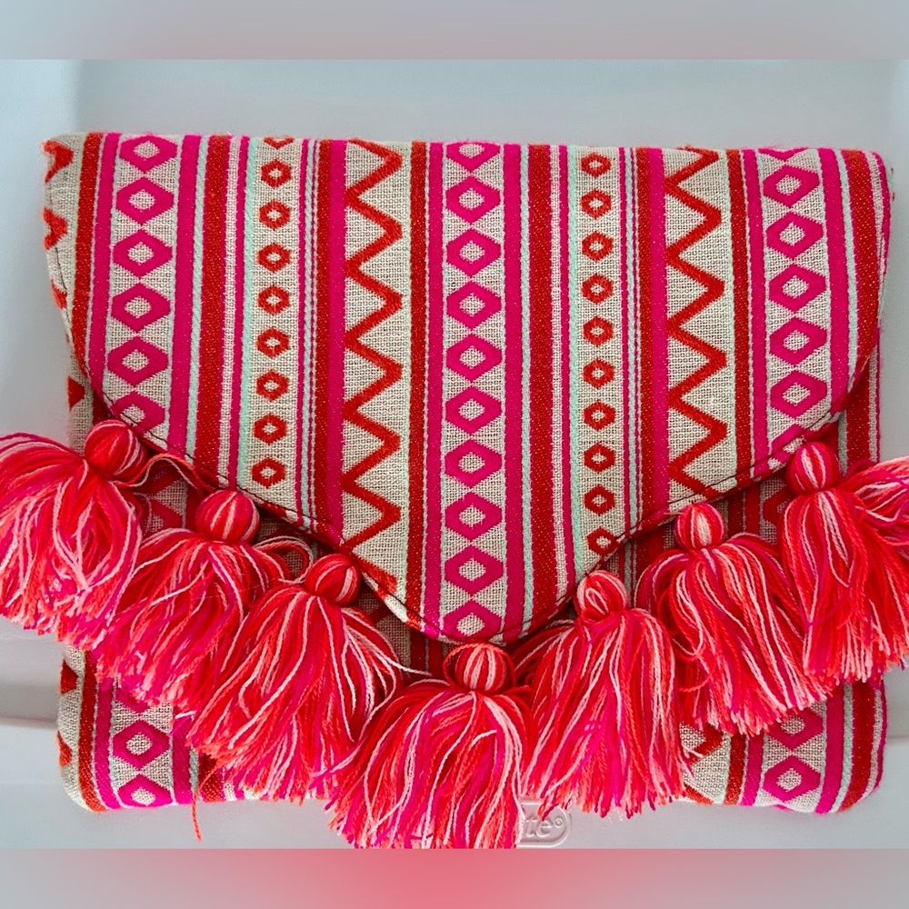 Pink & Coral Tassel Fringe Clutch